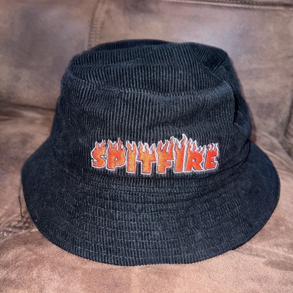 Vintage Y2k Corduroy Spitfire Bucket Hat Cap Black Skater Embroidered Snapback